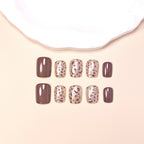 24-Piece Brown Leopard Glitter Medium Square Press-On Nails