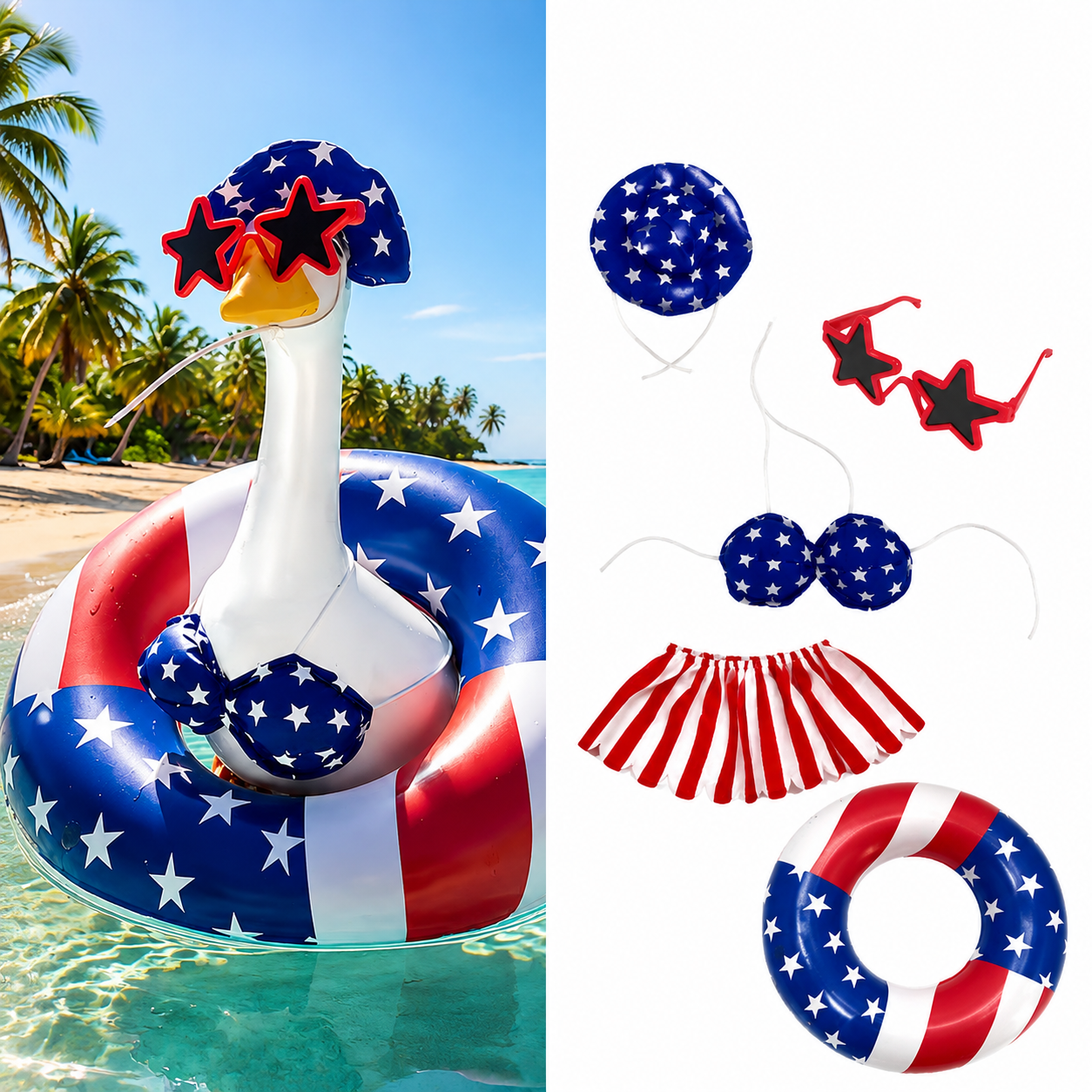 Hawaiian Style Goose Decorative Set with Accessories for Patio Decor