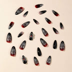 Halloween Black-and-Red Spiderweb Medium Almond Press-On Nails, 24-Pc