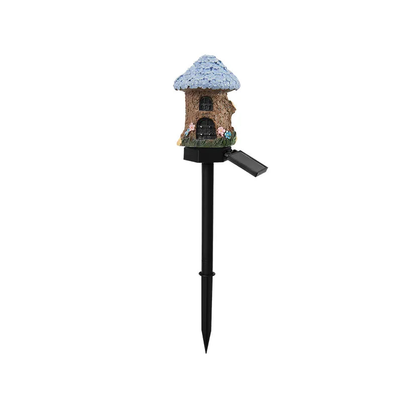 Solar Fairy Cottage Garden Stake Light with Warm LED & Hand-Sculpted Resin