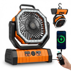 Portable 3-in-1 Camping Fan with LED Light and 20000mAh Battery