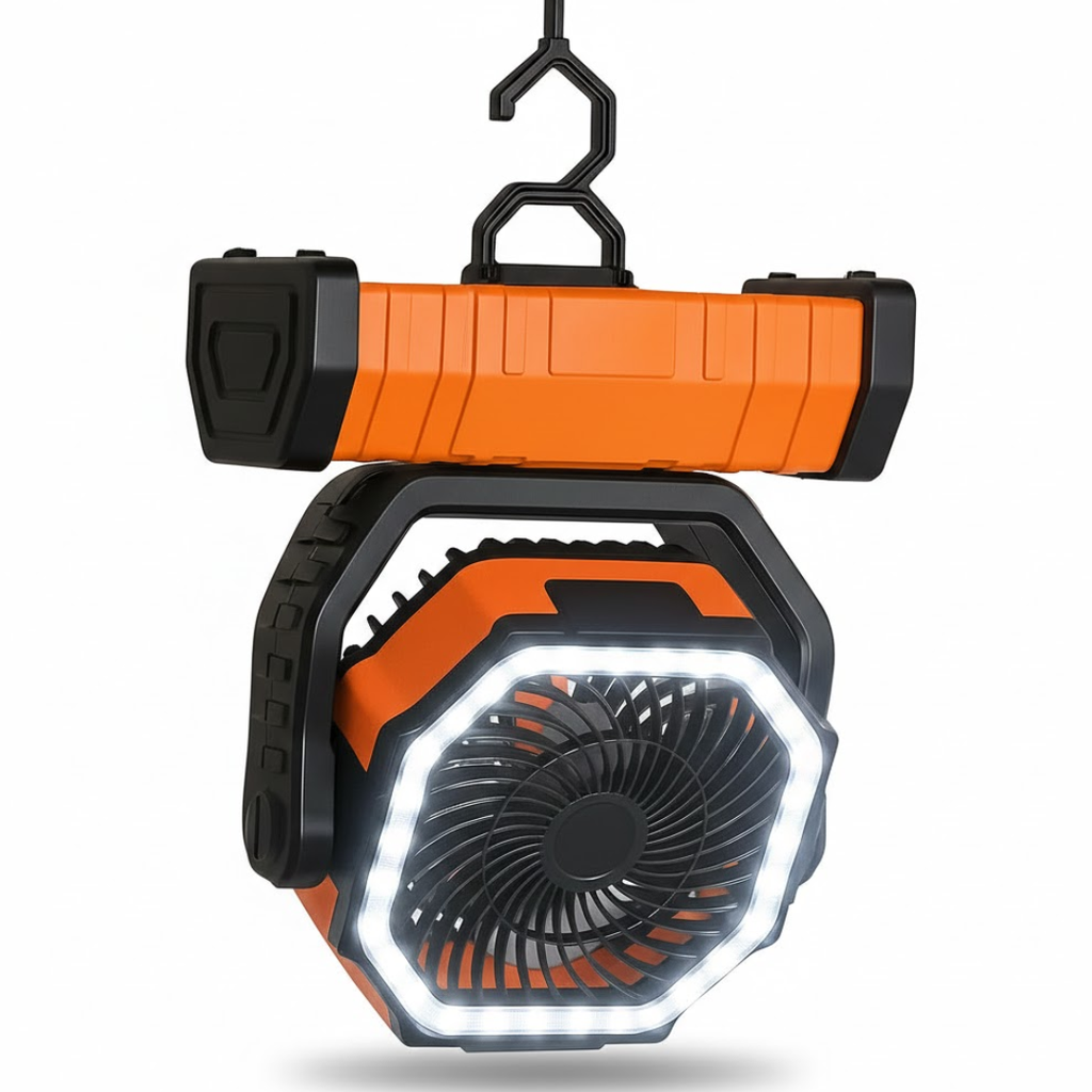 Portable 3-in-1 Camping Fan with LED Light and 20000mAh Battery