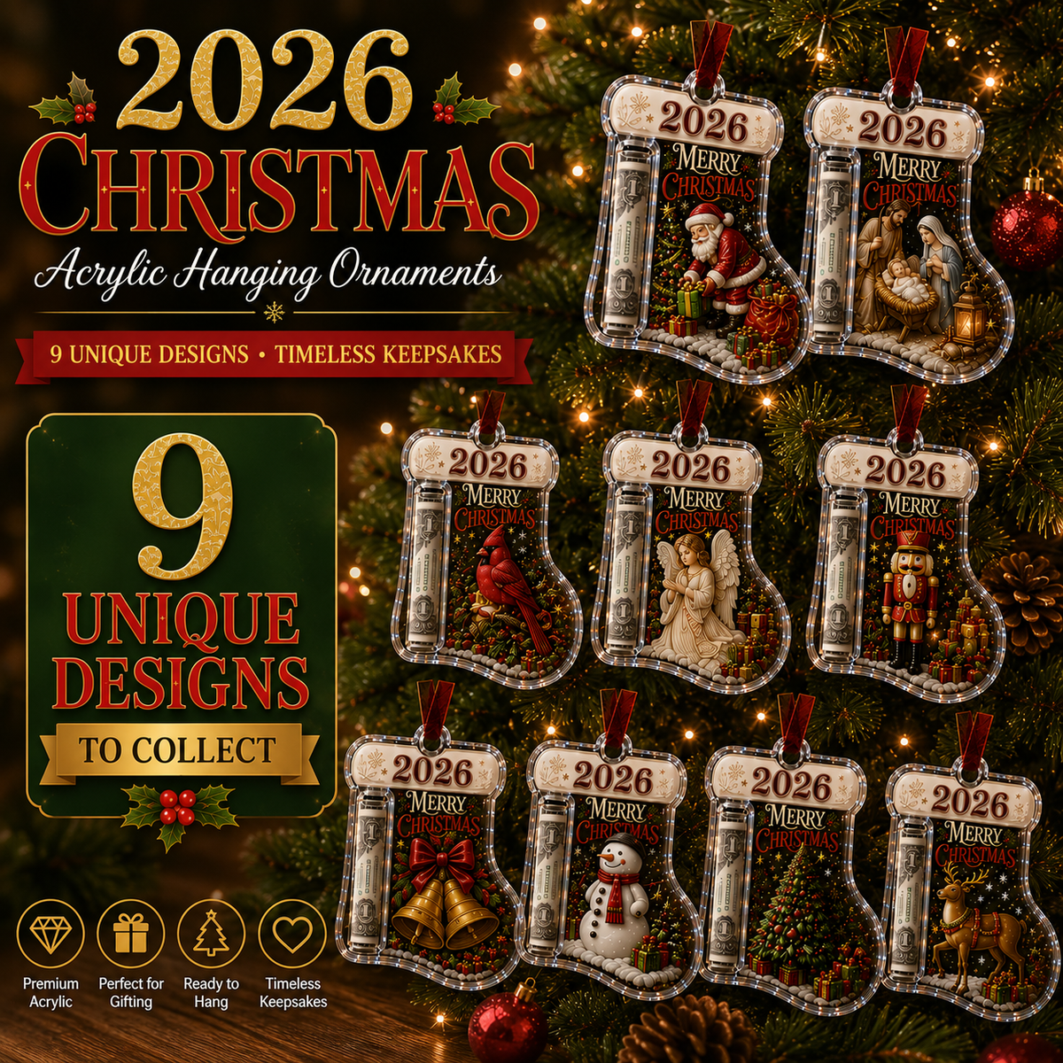 Christmas Tree Ornament Cash Holder – Novelty Holiday Money Holder