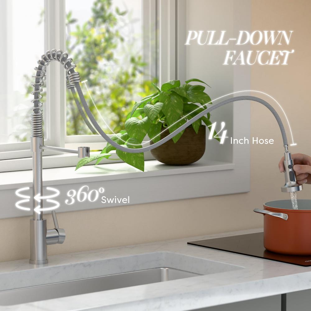 Stainless Steel High Arc Pull Down Kitchen Faucet with Single Handle