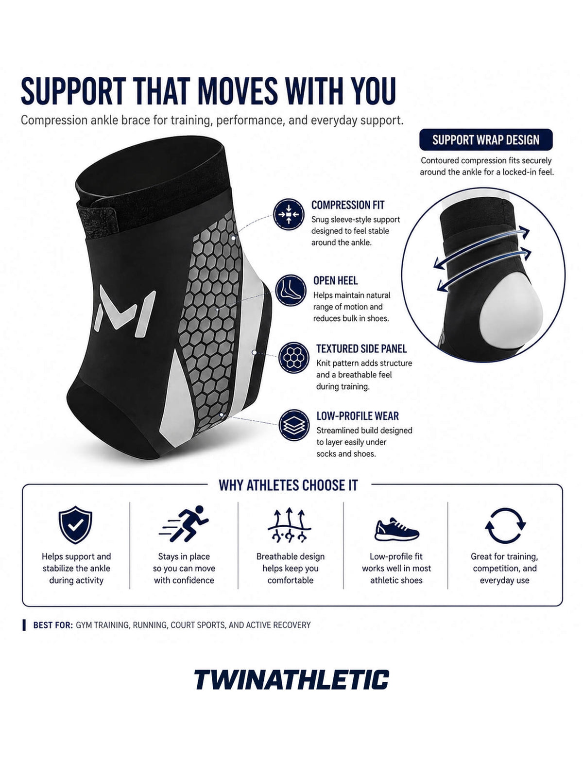 Compression Ankle Support Brace with Open Heel