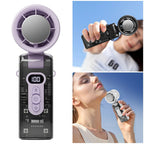 Transparent Mecha Handheld Fan with Digital Display, USB Rechargeable, Foldable Design & Light