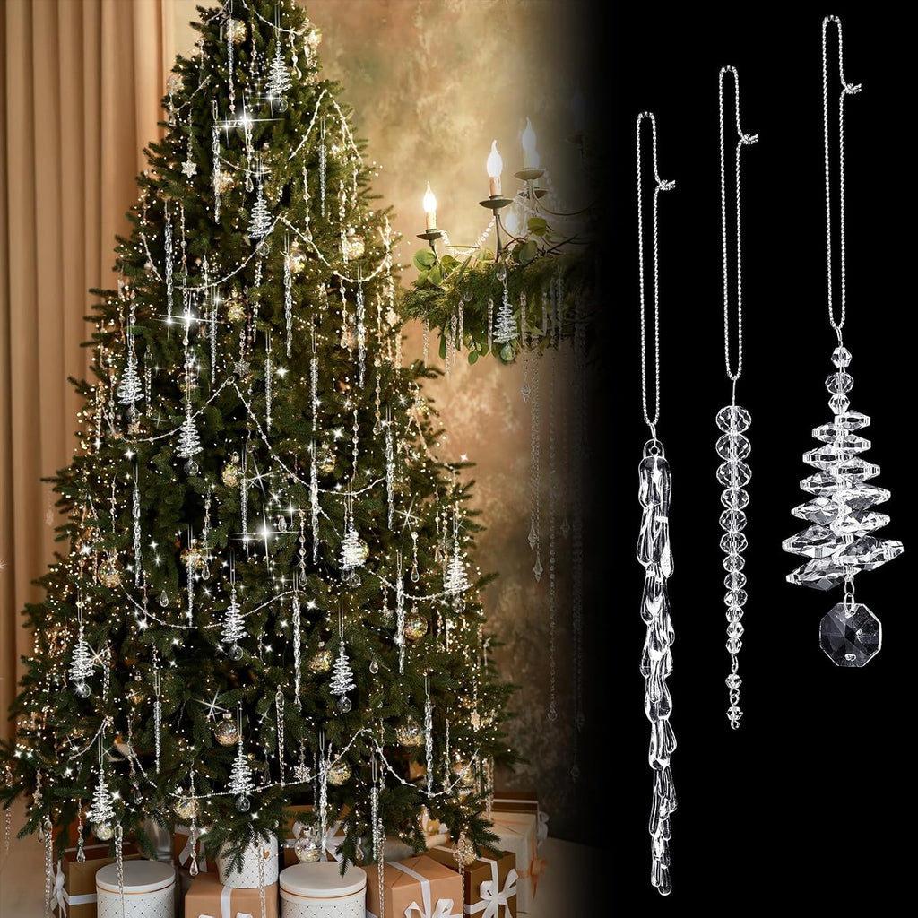 24-Piece Crystal Icicle Christmas Tree Ornaments – 3 Styles