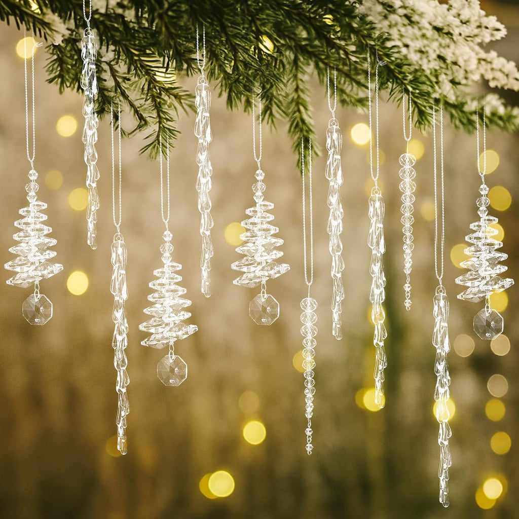 24-Piece Crystal Icicle Christmas Tree Ornaments – 3 Styles