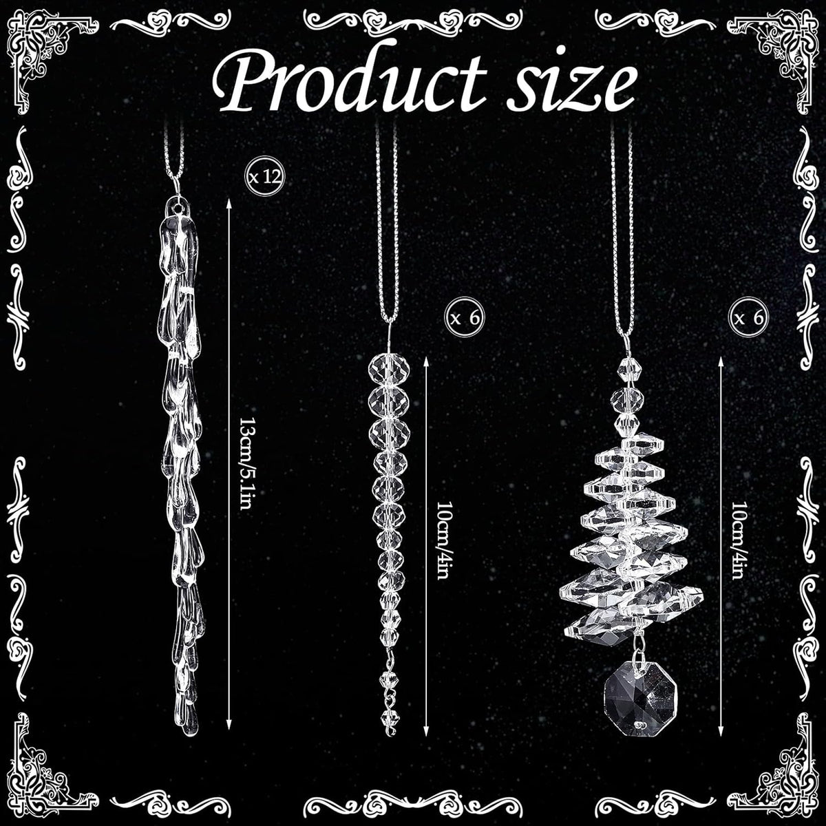 24-Piece Crystal Icicle Christmas Tree Ornaments – 3 Styles
