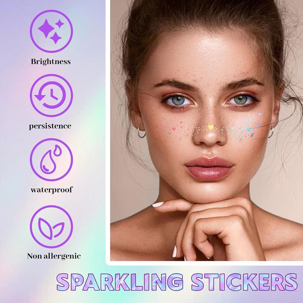 Holographic Glitter Freckles Temporary Face Tattoos – 8PCS