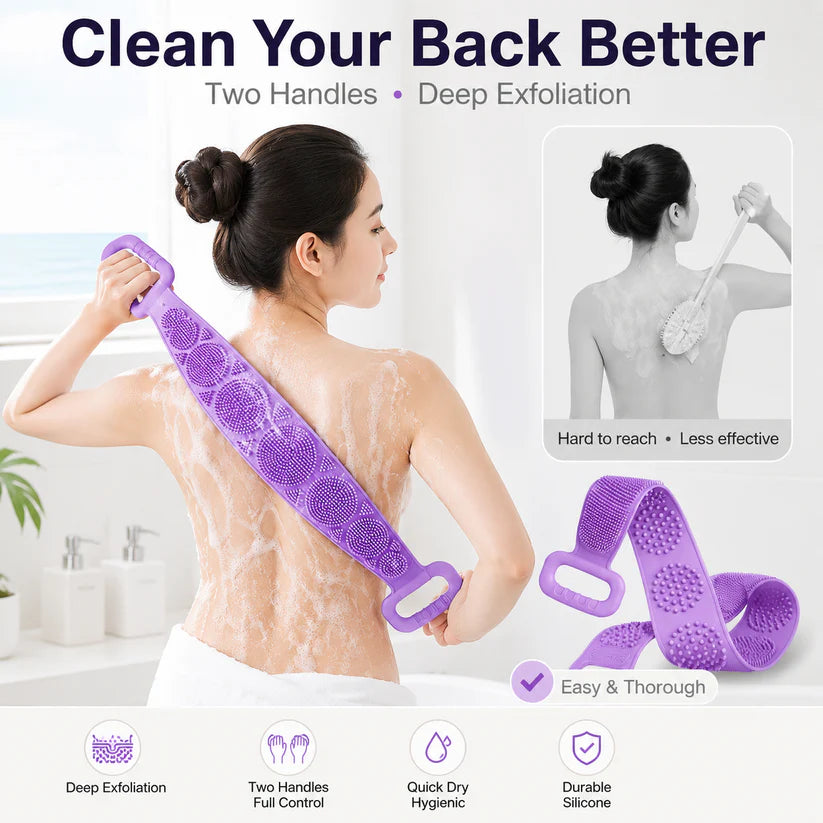 Silicone Back Scrubber with Easy-Grip Handles for Shower