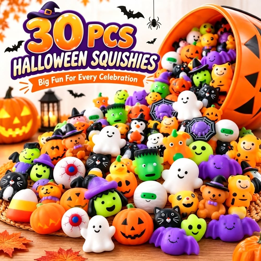 30PCS Halloween Mochi Squishy Toys for Party Favors & Goodie Bags
