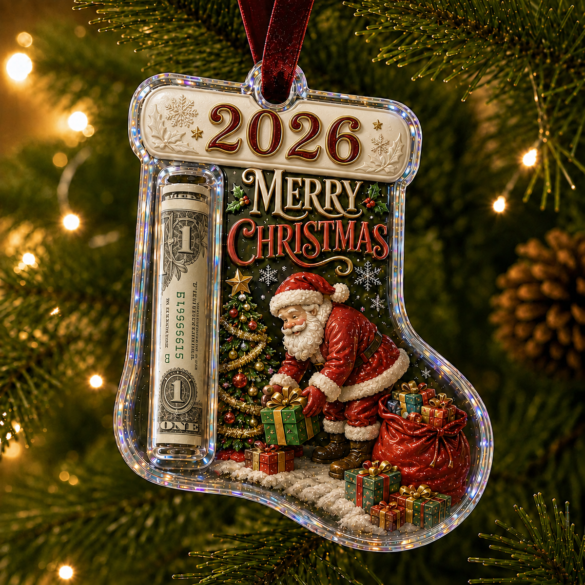 Christmas Tree Ornament Cash Holder – Novelty Holiday Money Holder