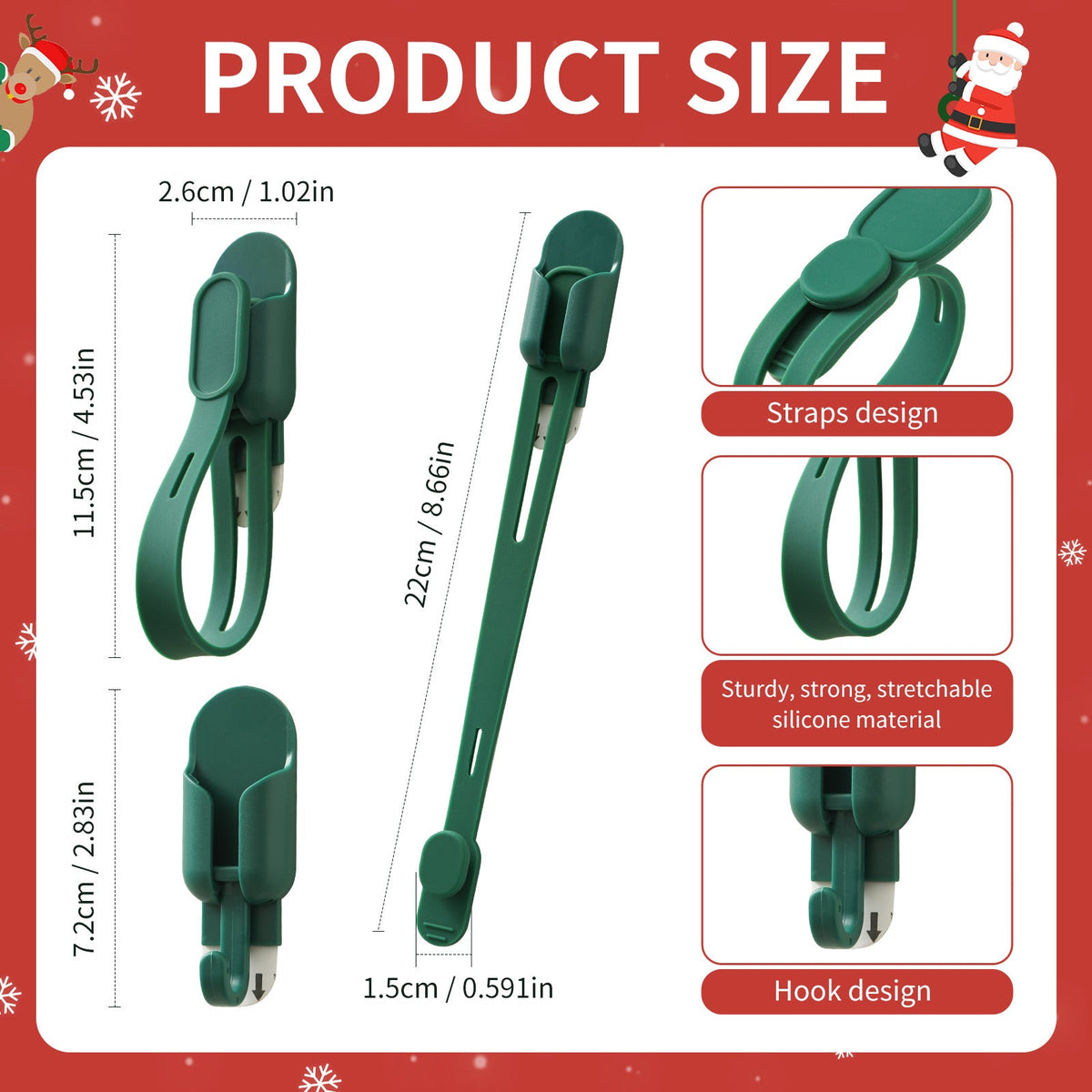 6-Pack Silicone Christmas Garland Hangers with Hooks