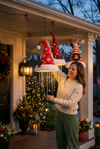 Lighted Santa Hat Hanging Ornament – Warm LED Christmas Chandelier Pendant with Glowing Tassel Detail for Whimsical Holiday Home Decor