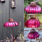 Metal Sunflower Bird Feeder with Garden Stake, Pink Flower Design