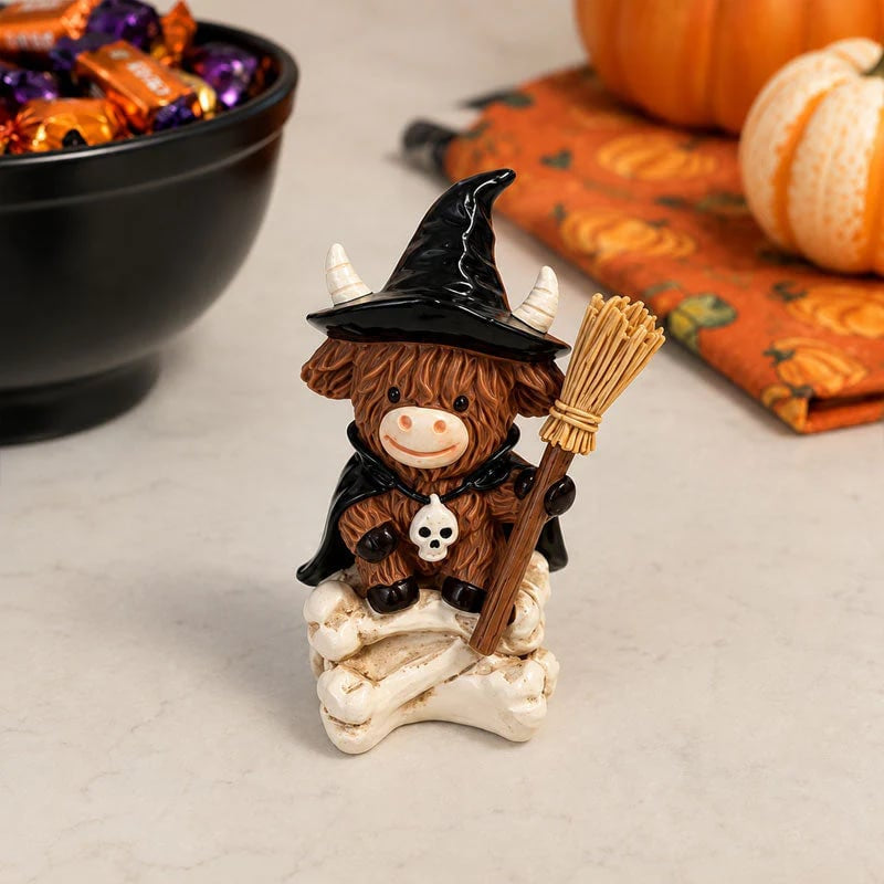 Halloween Highland Cow Witch Resin Tabletop Ornament Decor