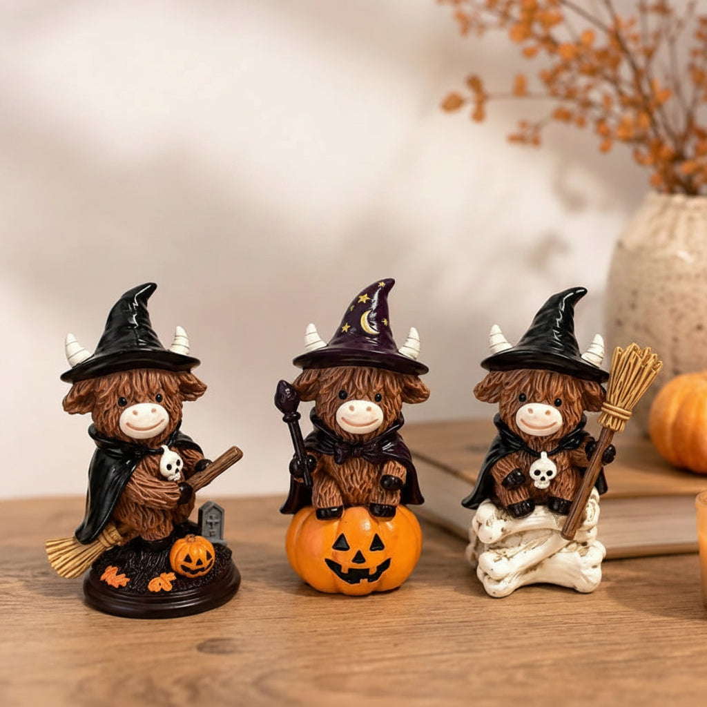 Halloween Highland Cow Witch Resin Tabletop Ornament Decor