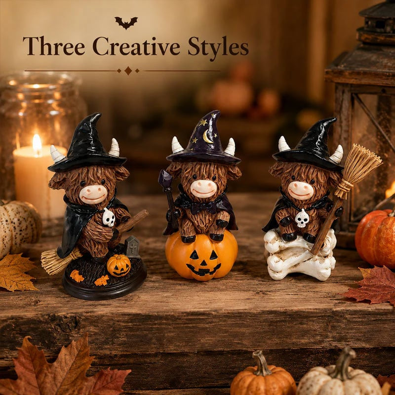 Halloween Highland Cow Witch Resin Tabletop Ornament Decor