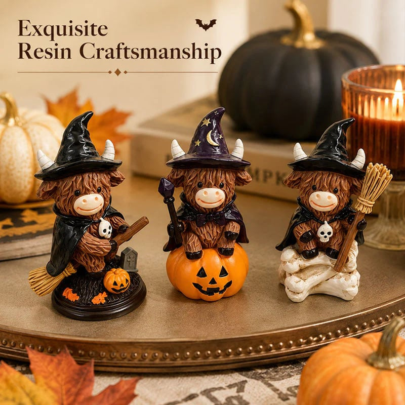 Halloween Highland Cow Witch Resin Tabletop Ornament Decor