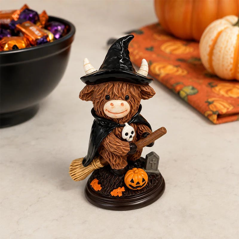 Halloween Highland Cow Witch Resin Tabletop Ornament Decor