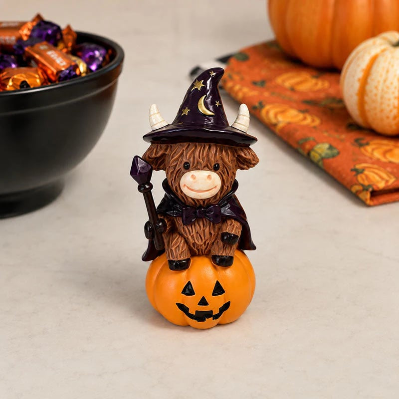 Halloween Highland Cow Witch Resin Tabletop Ornament Decor