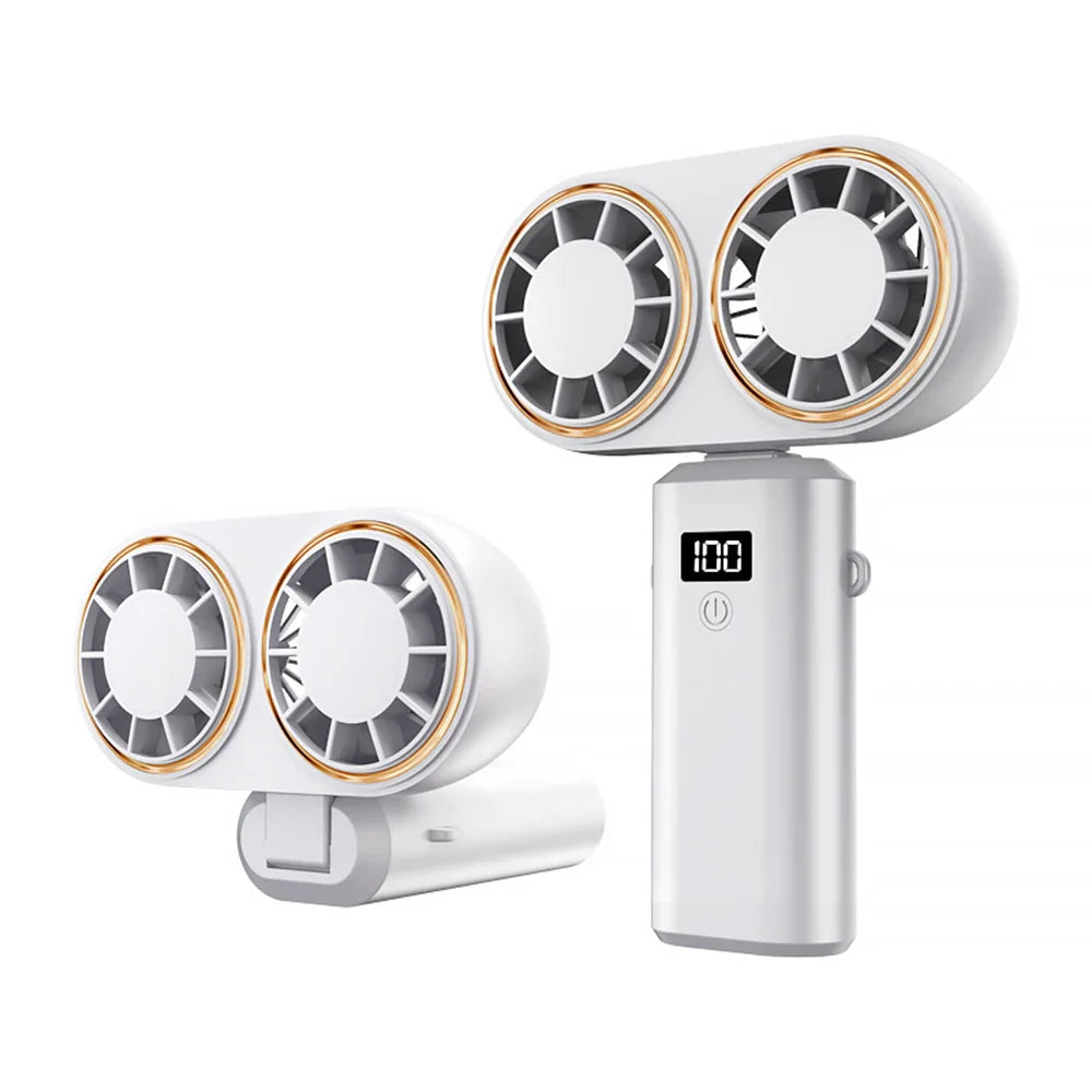 Portable Double-Cooler Handheld Fan with 5 Speeds for Travel Use