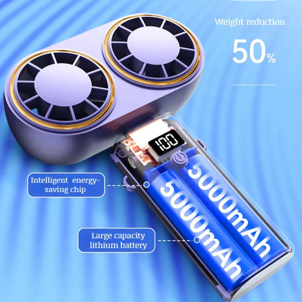 Portable Double-Cooler Handheld Fan with 5 Speeds for Travel Use