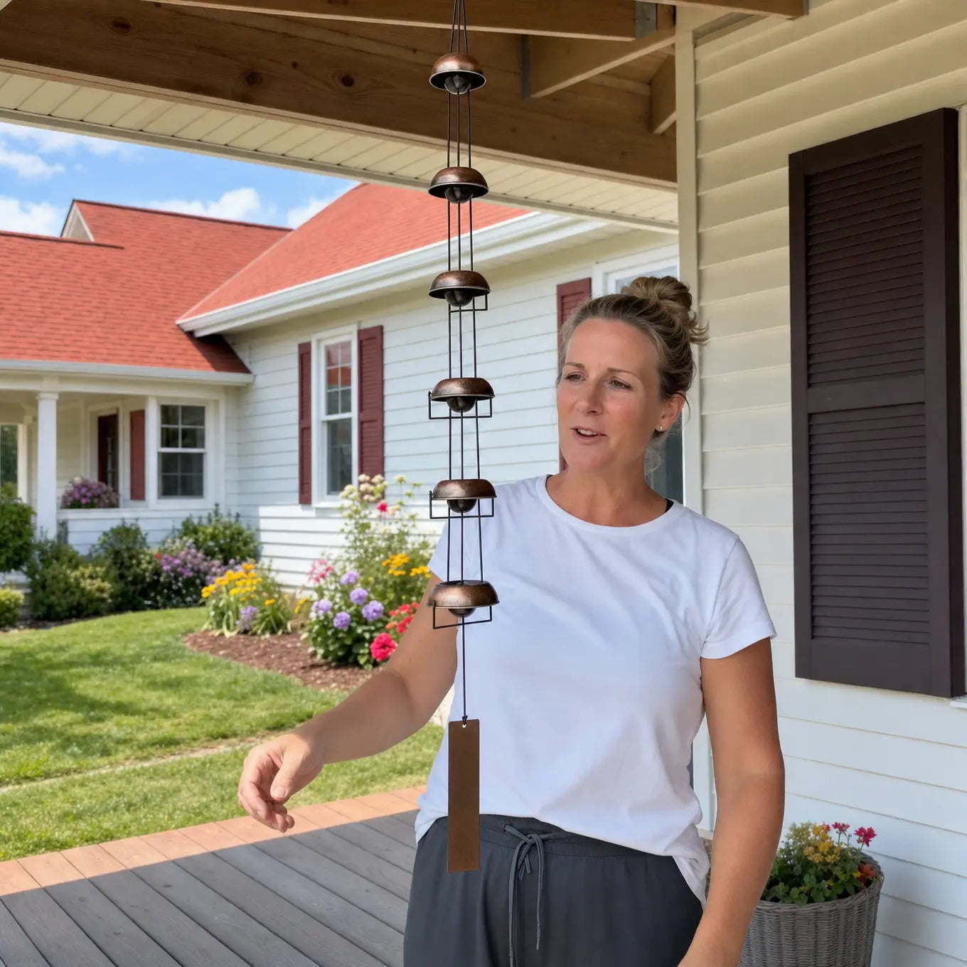 Five Bell Brass Wind Chime for Outdoor Porch and Garden Decor