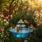 Solar Hanging Bird Bath Fountain with Two-Tier Water Cascade