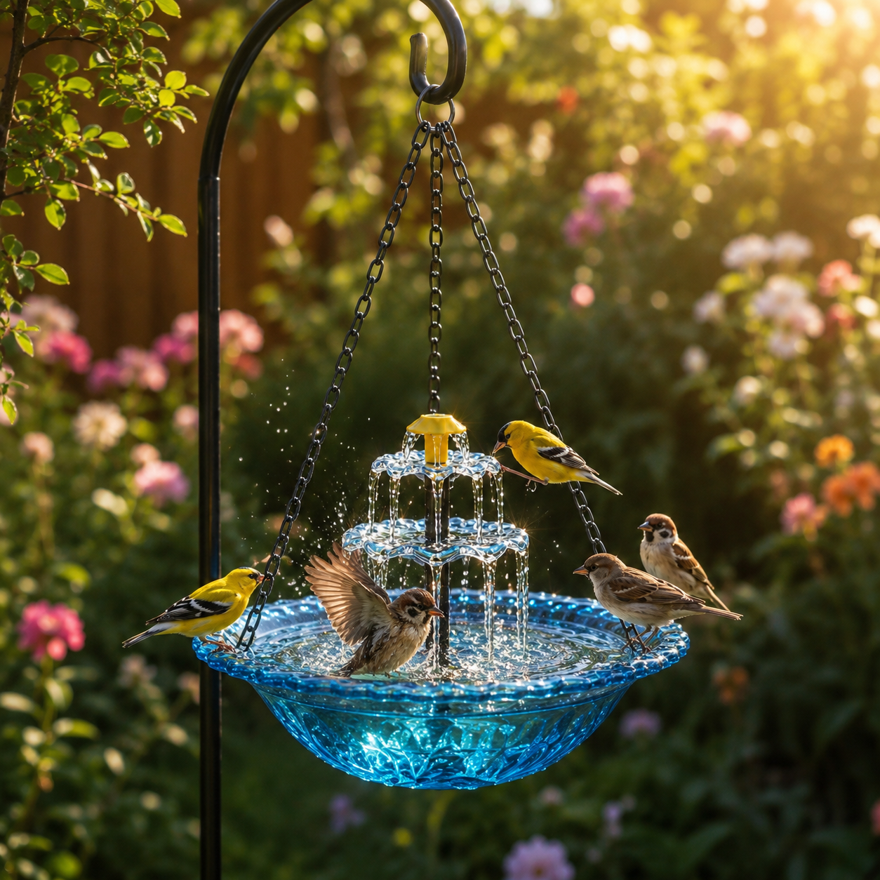 Solar Hanging Bird Bath Fountain with Two-Tier Water Cascade