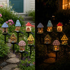 Solar Fairy Cottage Garden Stake Light with Warm LED & Hand-Sculpted Resin