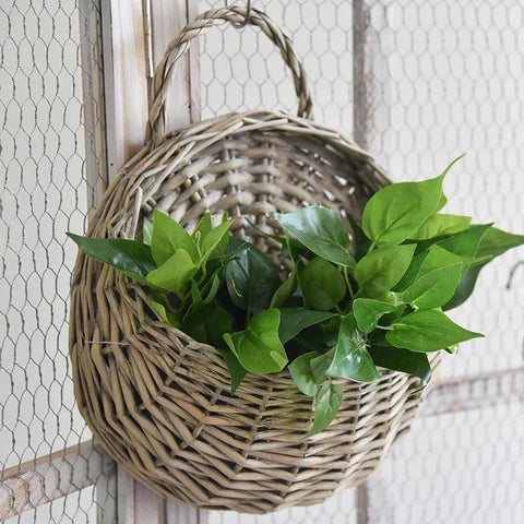 Handwoven Rattan Hanging Wall Planter for Indoor and Outdoor Decor