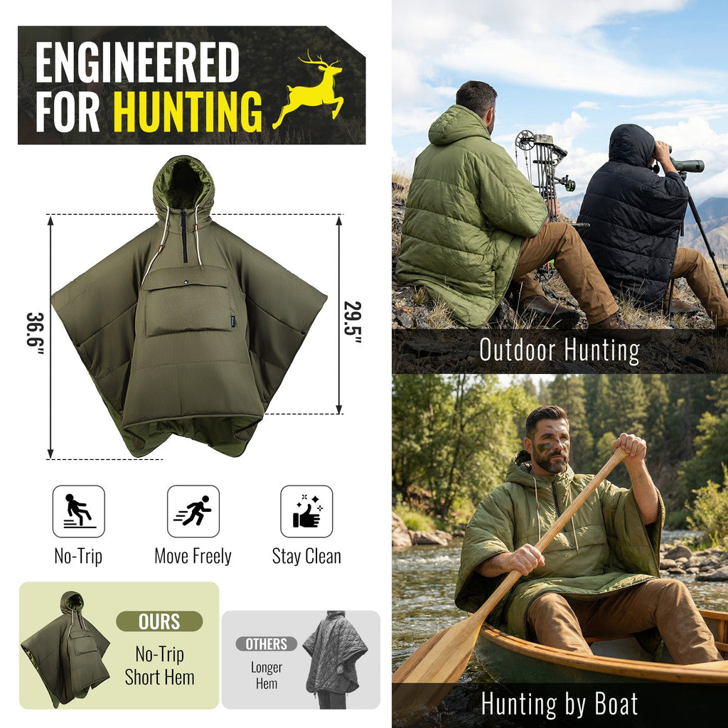 3-in-1 Wearable Hooded Poncho Blanket – Lightweight Camping Blanket with Pocket