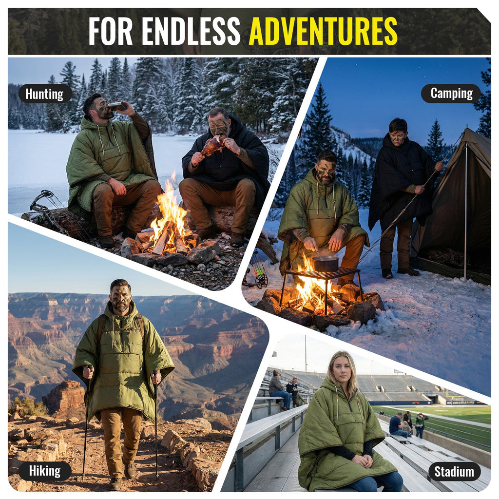 3-in-1 Wearable Hooded Poncho Blanket – Lightweight Camping Blanket with Pocket