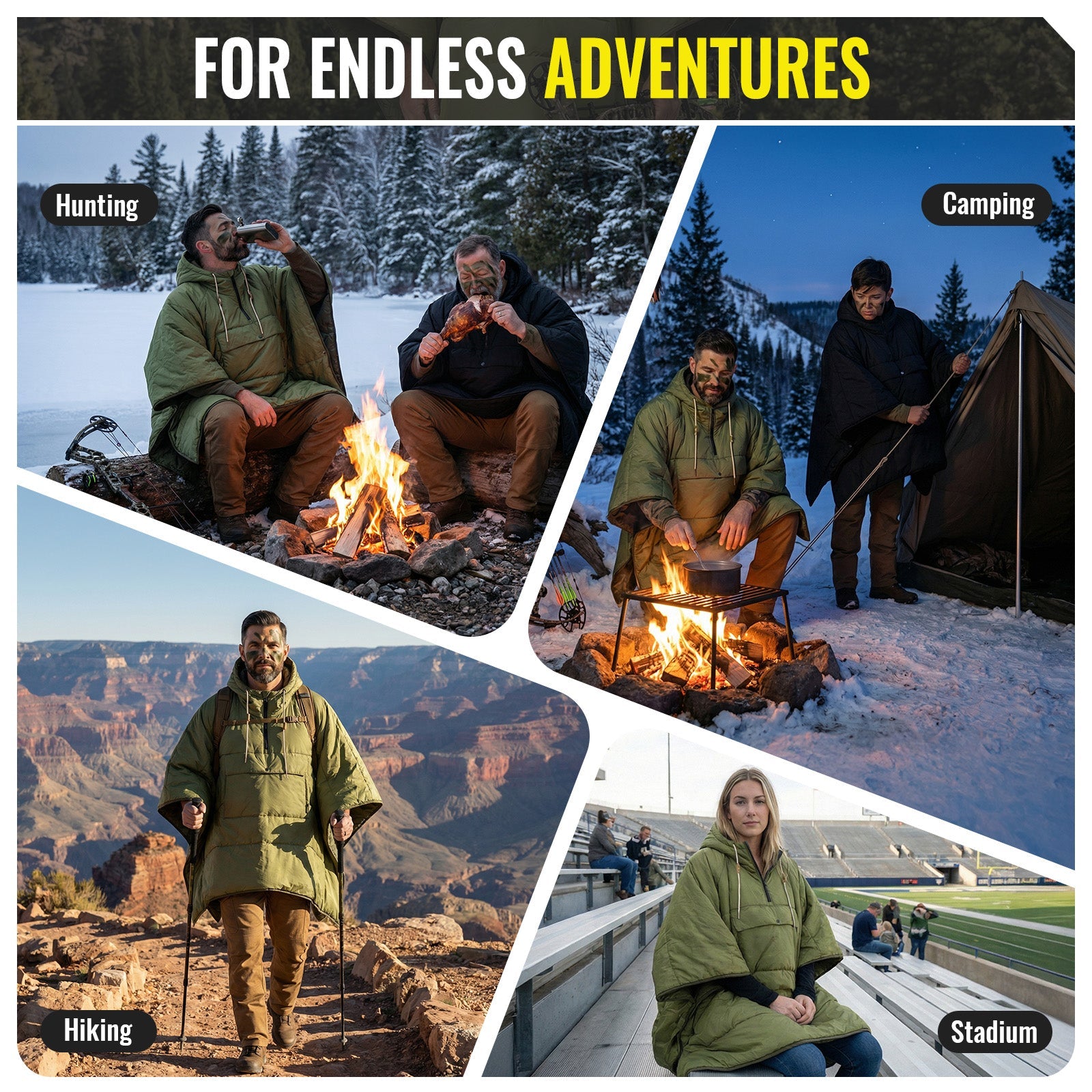 3-in-1 Wearable Hooded Poncho Blanket – Lightweight Camping Blanket with Pocket