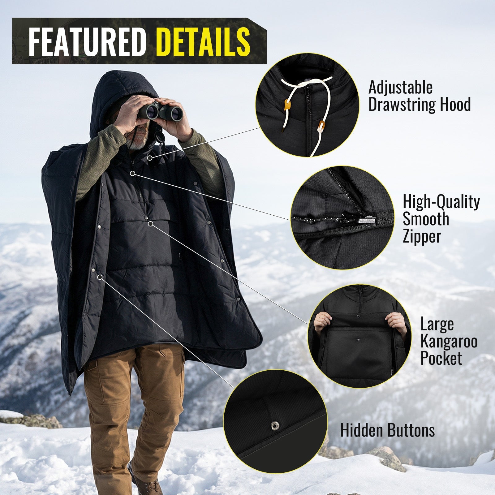 3-in-1 Wearable Hooded Poncho Blanket – Lightweight Camping Blanket with Pocket