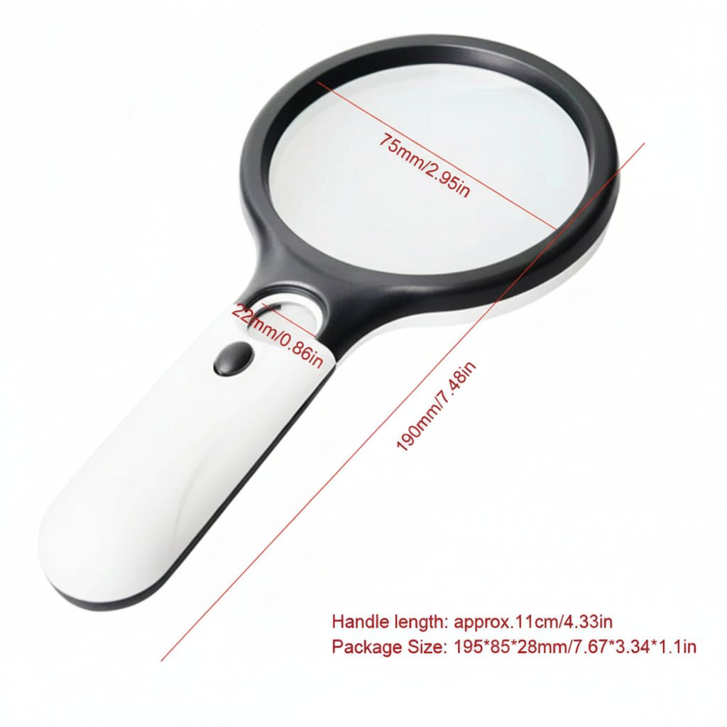 45x handheld magnifying glass with LED light designed for precise reading and detailed inspection