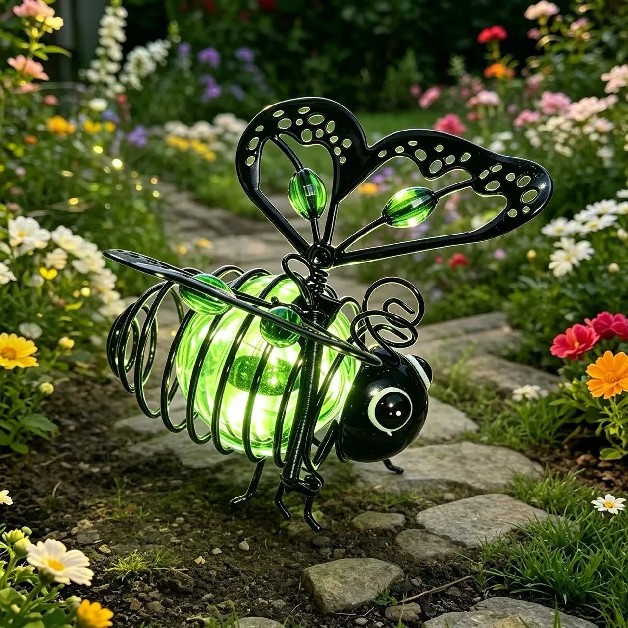 Solar Hanging Bee Light with Warm Amber Glow for Garden Decor