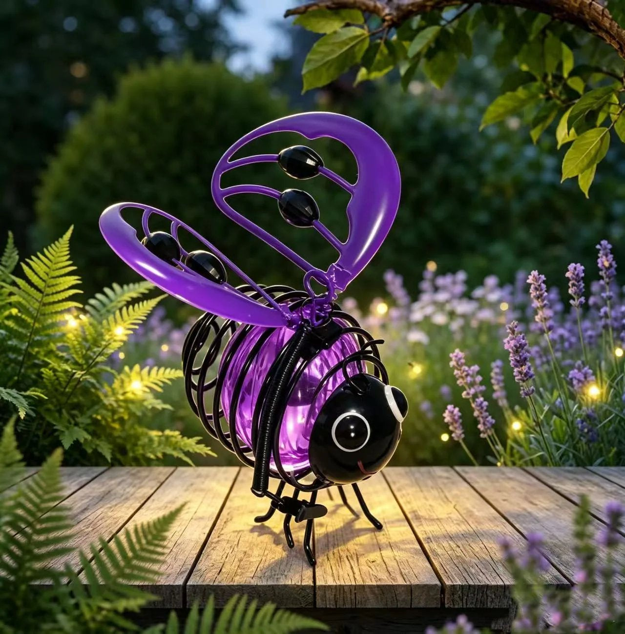 Solar Hanging Bee Light with Warm Amber Glow for Garden Decor