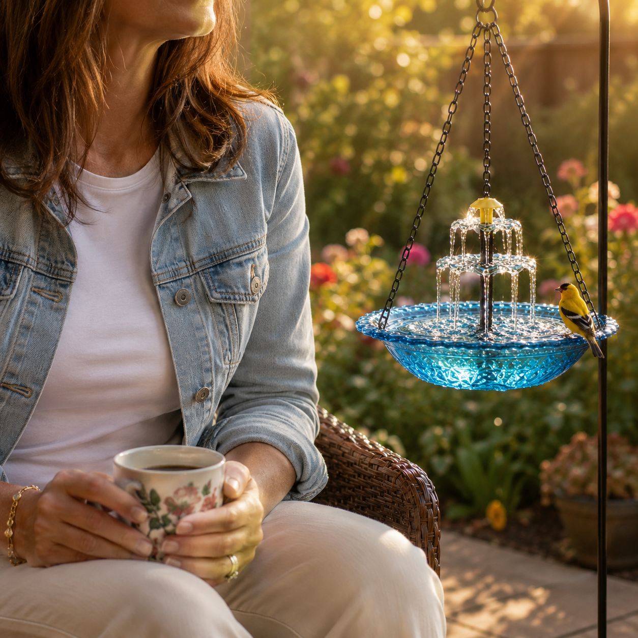 Solar Hanging Bird Bath Fountain with Two-Tier Water Cascade