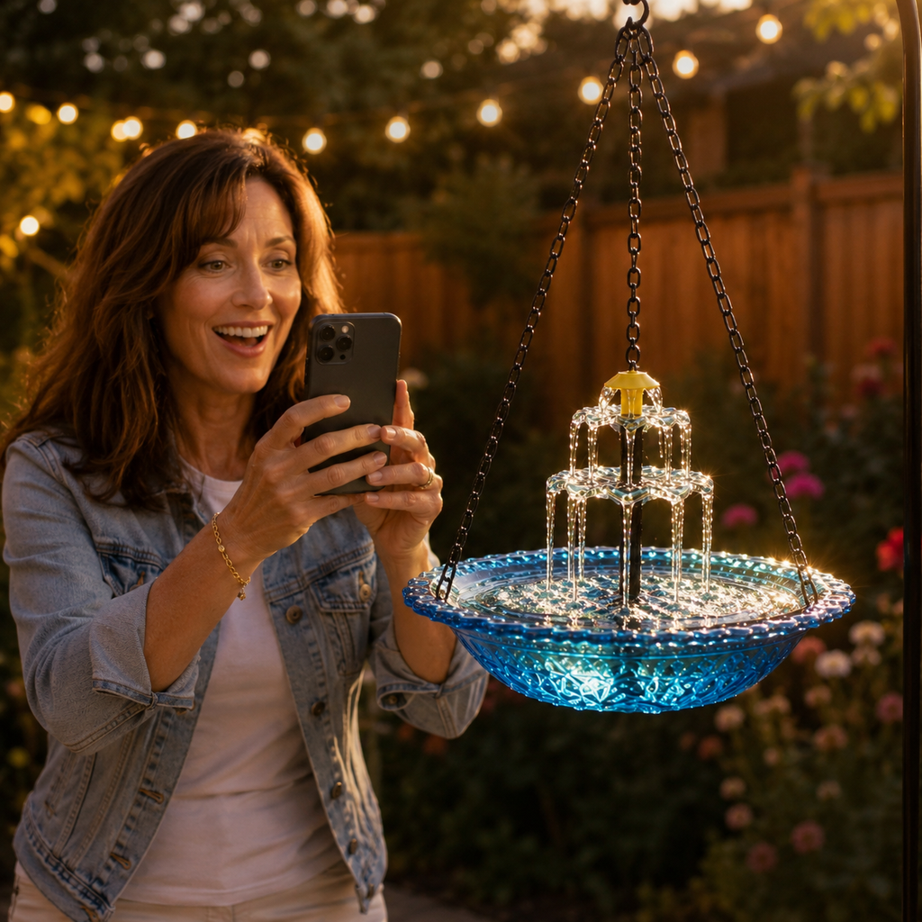 Solar Hanging Bird Bath Fountain with Two-Tier Water Cascade