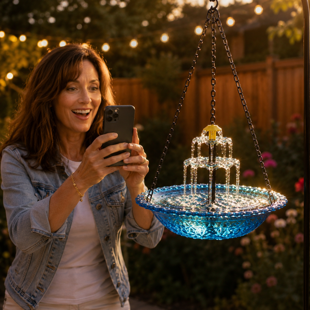 Solar Hanging Bird Bath Fountain with Two-Tier Water Cascade