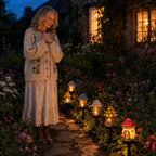 Solar Fairy Cottage Garden Stake Light with Warm LED & Hand-Sculpted Resin