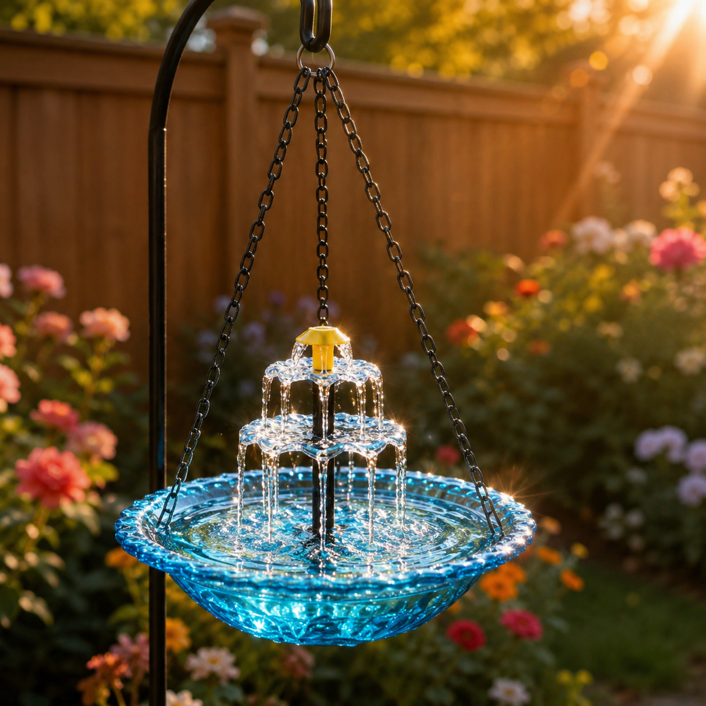 Solar Hanging Bird Bath Fountain with Two-Tier Water Cascade