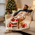 Santa Reindeer Christmas Throw Blanket – Soft Flannel 2D Flat-Print Holiday Cover for Cozy Sofa Lounging and Festive Home Decoration
