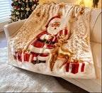 Santa Reindeer Christmas Throw Blanket – Soft Flannel 2D Flat-Print Holiday Cover for Cozy Sofa Lounging and Festive Home Decoration