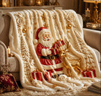 Santa Reindeer Christmas Throw Blanket – Soft Flannel 2D Flat-Print Holiday Cover for Cozy Sofa Lounging and Festive Home Decoration