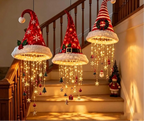 Lighted Santa Hat Hanging Ornament – Warm LED Christmas Chandelier Pendant with Glowing Tassel Detail for Whimsical Holiday Home Decor