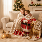Santa Reindeer Christmas Throw Blanket – Soft Flannel 2D Flat-Print Holiday Cover for Cozy Sofa Lounging and Festive Home Decoration